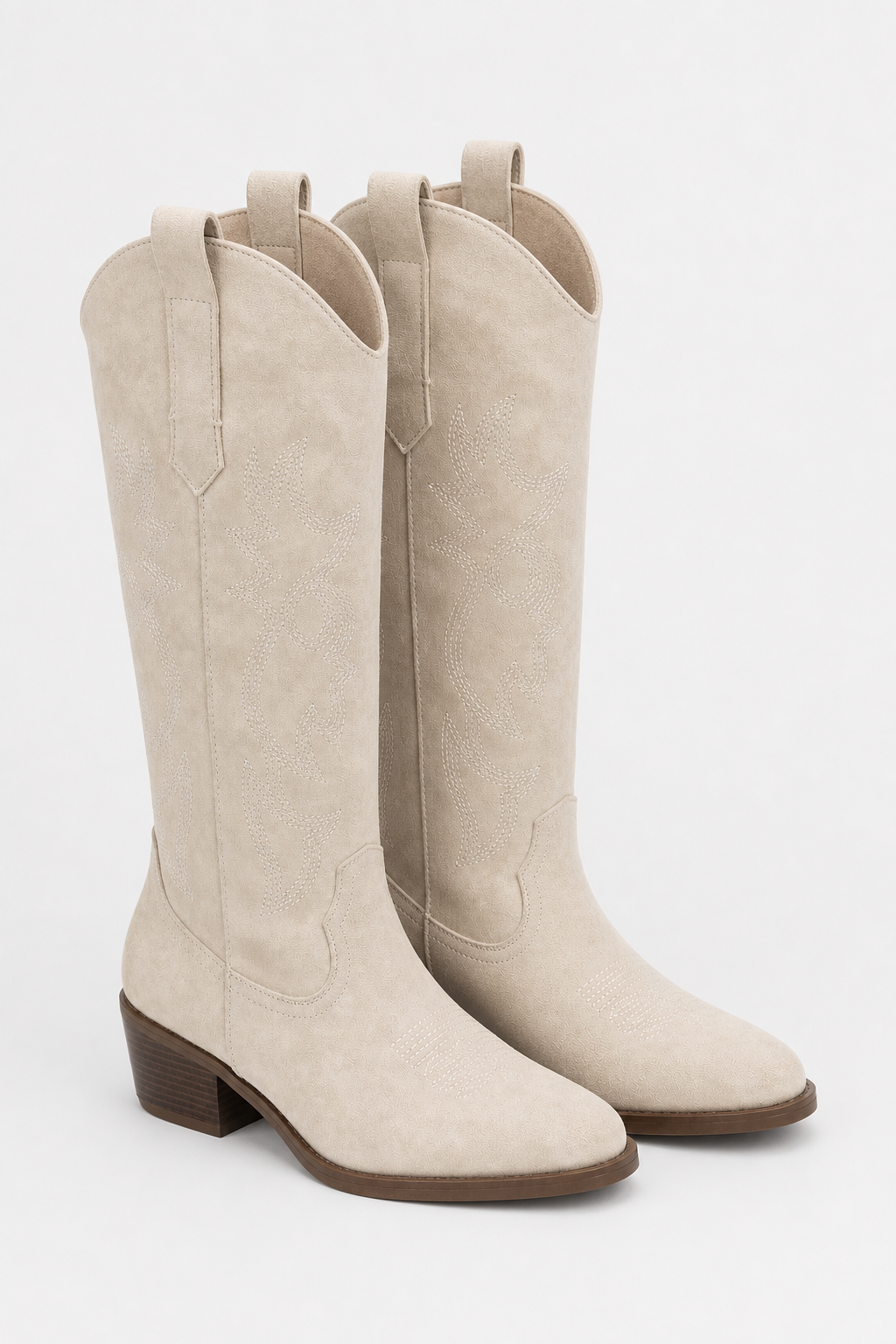 Bottes Santiags en Daim Écrues à Broderies Western