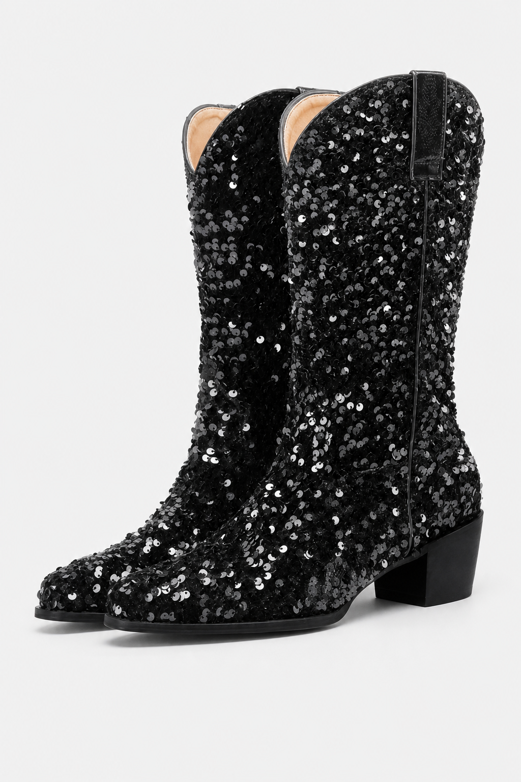 Bottes Santiags Noires Pailletées à Talon 5 cm