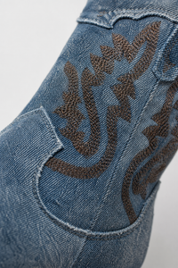 Bottes Santiags en Jean Bleu à Broderies Marron