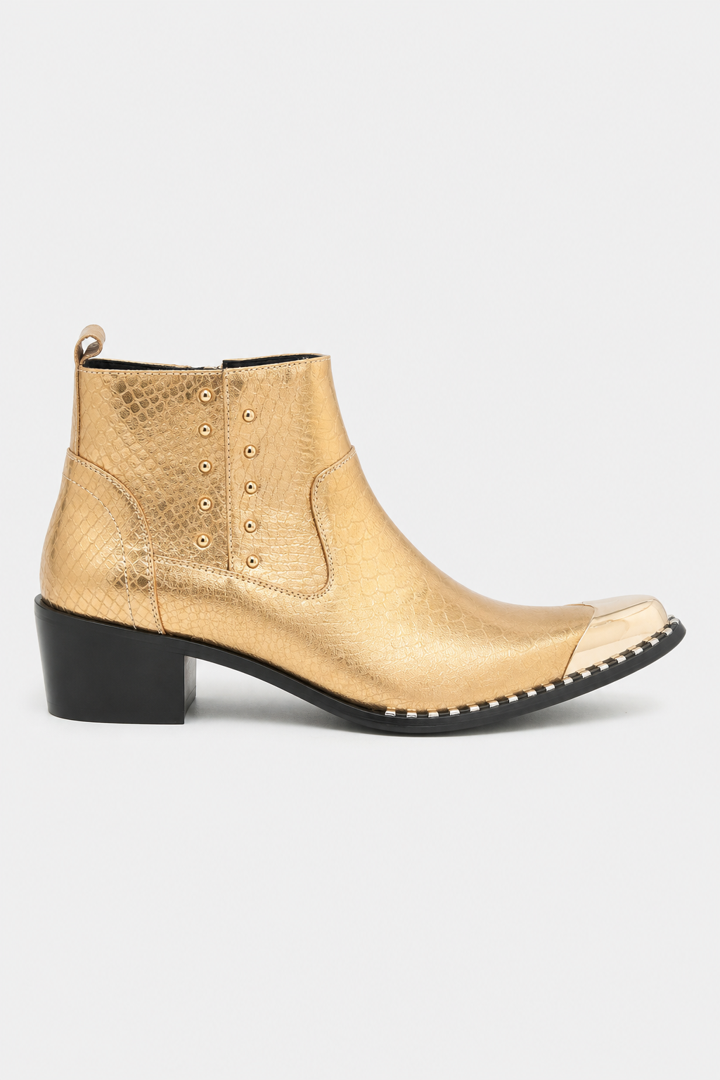 Bottines Dorées à Embout Métallique Effet Croco