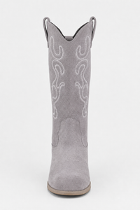Bottes Santiags en Daim Gris à Motifs Flamme