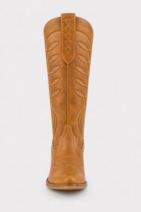 Bottes Santiags en Similicuir Camel à Motifs Brodés