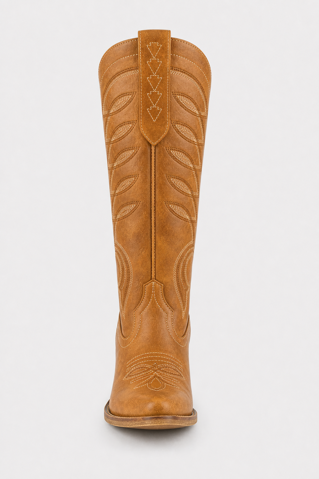 Bottes Santiags en Similicuir Camel à Motifs Brodés
