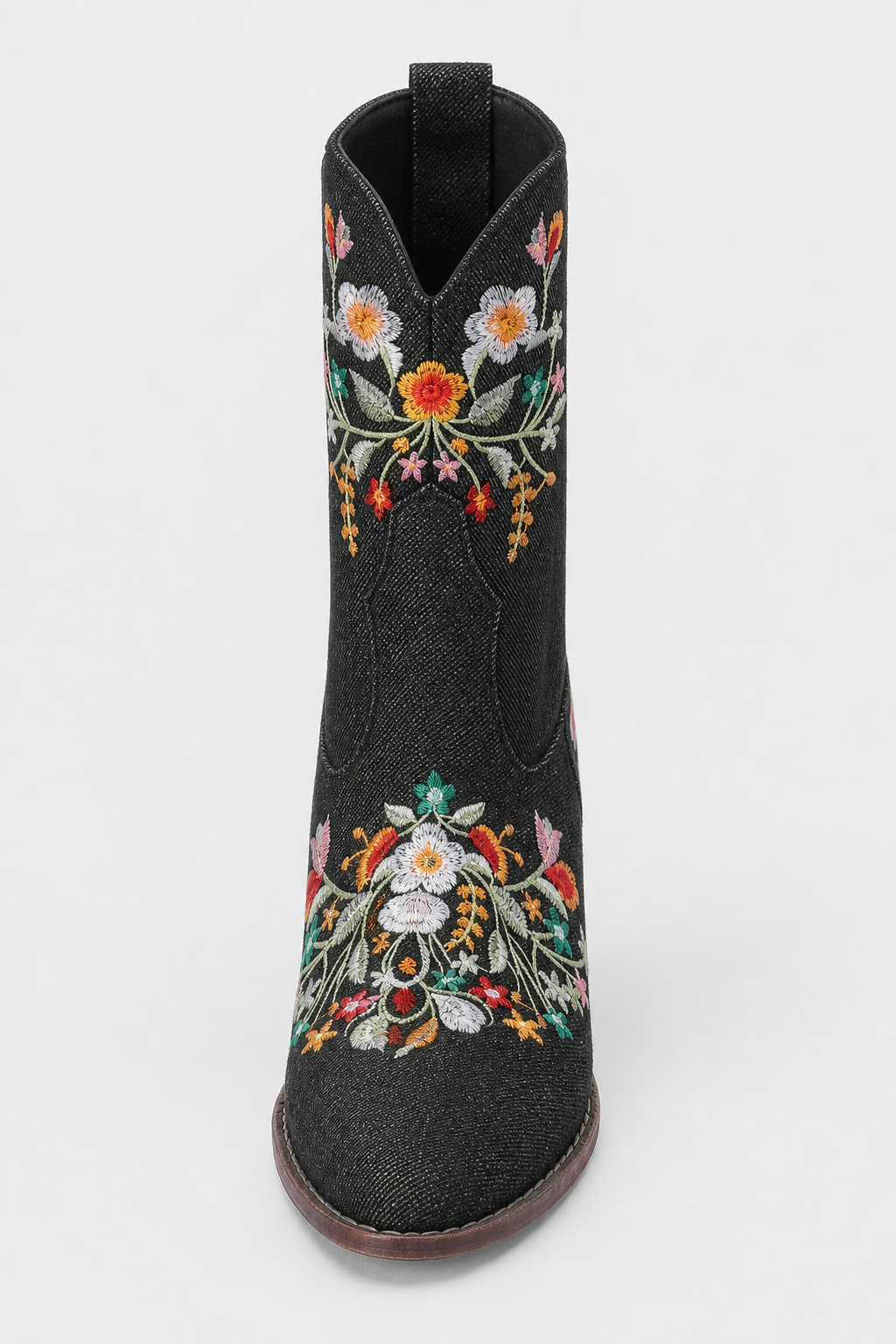 Bottes Santiags Noires à Motifs Floraux Brodés