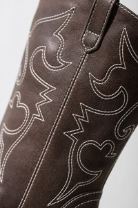 Bottes Santiags en Similicuir Marron à Broderie Western
