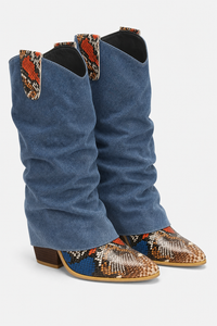 Bottes Santiags en Jean Froissé à Motif Serpent