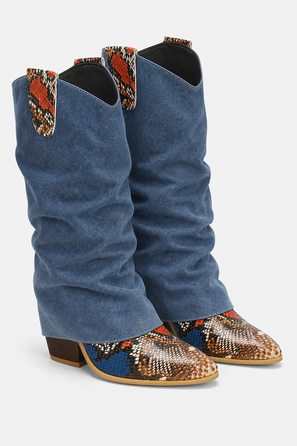 Bottes Santiags en Jean Froissé à Motif Serpent