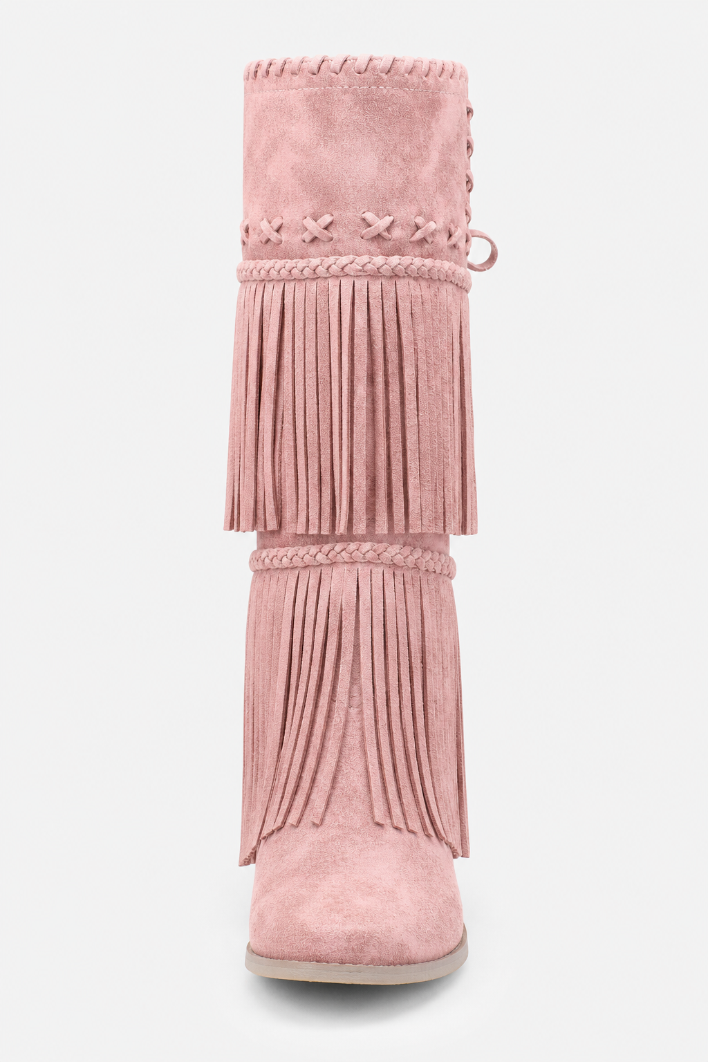 Bottes Santiags en Similicuir Rose Poudré à Franges