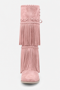 Bottes Santiags en Similicuir Rose Poudré à Franges