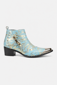 Bottines Homme Bleu Ciel Doré à Bout Métallique et Clous
