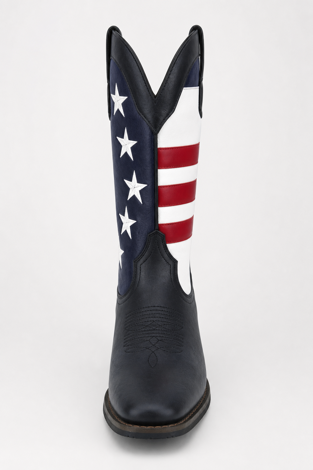 Botte de Cowboy Noire à Drapeau Américain et Étoiles