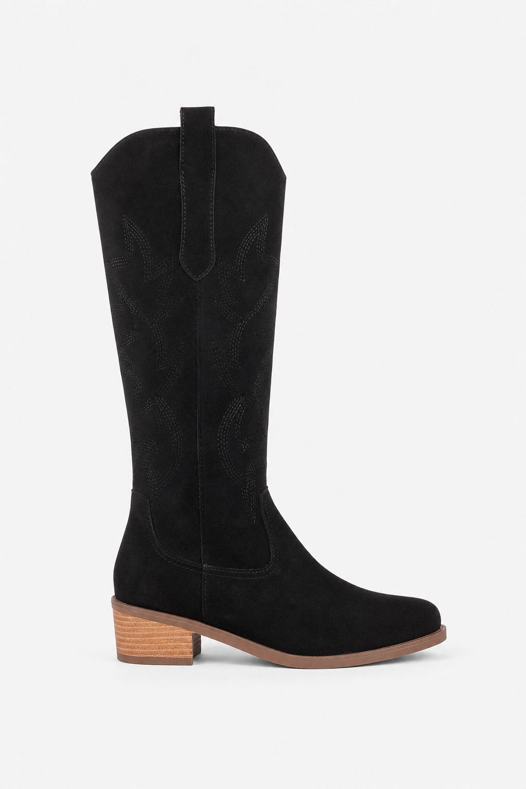 Bottes Santiags en Daim Noir à Motifs Brodés