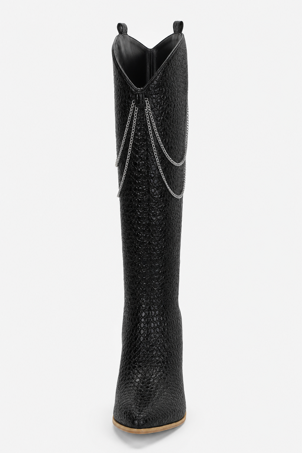 Bottes Santiags Noires Effet Croco avec Chaînes