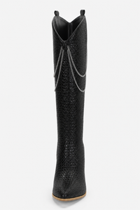 Bottes Santiags Noires Effet Croco avec Chaînes