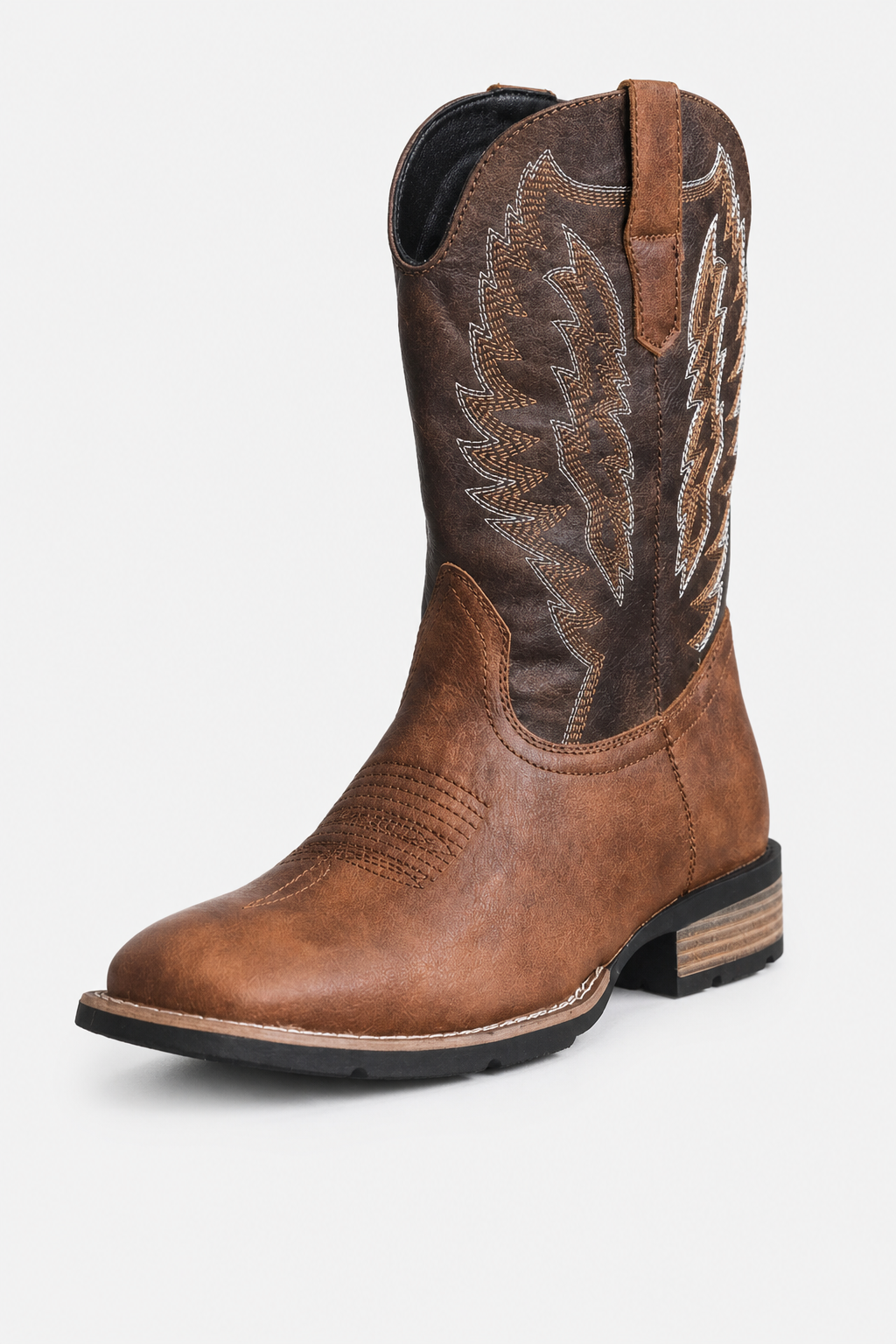 Bottes Santiags en Similicuir Marron à Broderies Ailées
