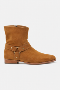 Bottines Pointues en Daim Camel avec Harnais