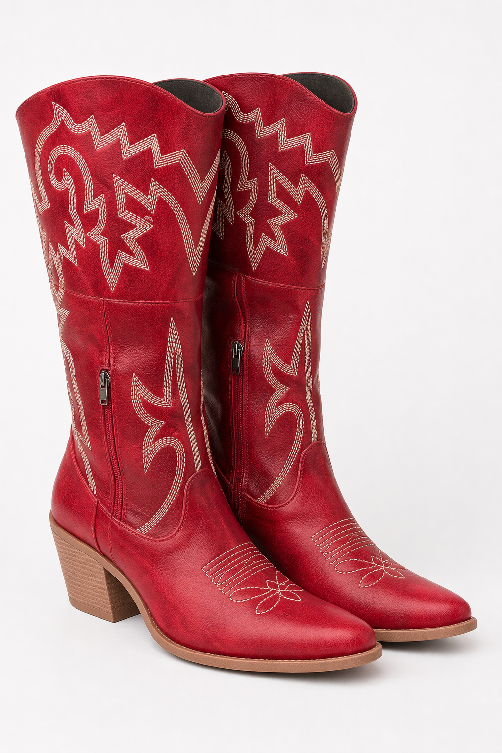 Bottes Santiags Rouges Hautes à Broderies