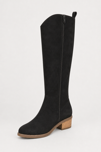 Bottes Santiags Hautes en Daim Noir Brodé