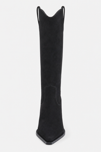 Bottes Santiags Hautes en Daim Noir à Bout Pointu