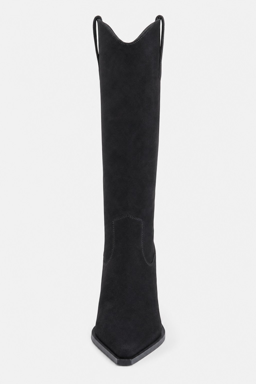 Bottes Santiags Hautes en Daim Noir à Bout Pointu