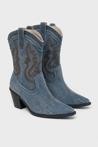 Bottines Santiags en Jean Délavé Brodées