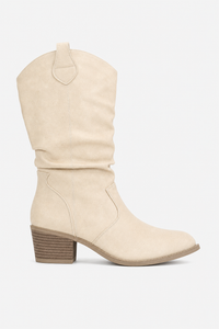 Santiags Plissées en Similicuir Beige Clair