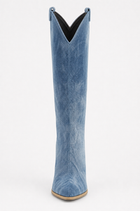 Bottes Santiags en Jean Bleu Lavé à Talon Compensé