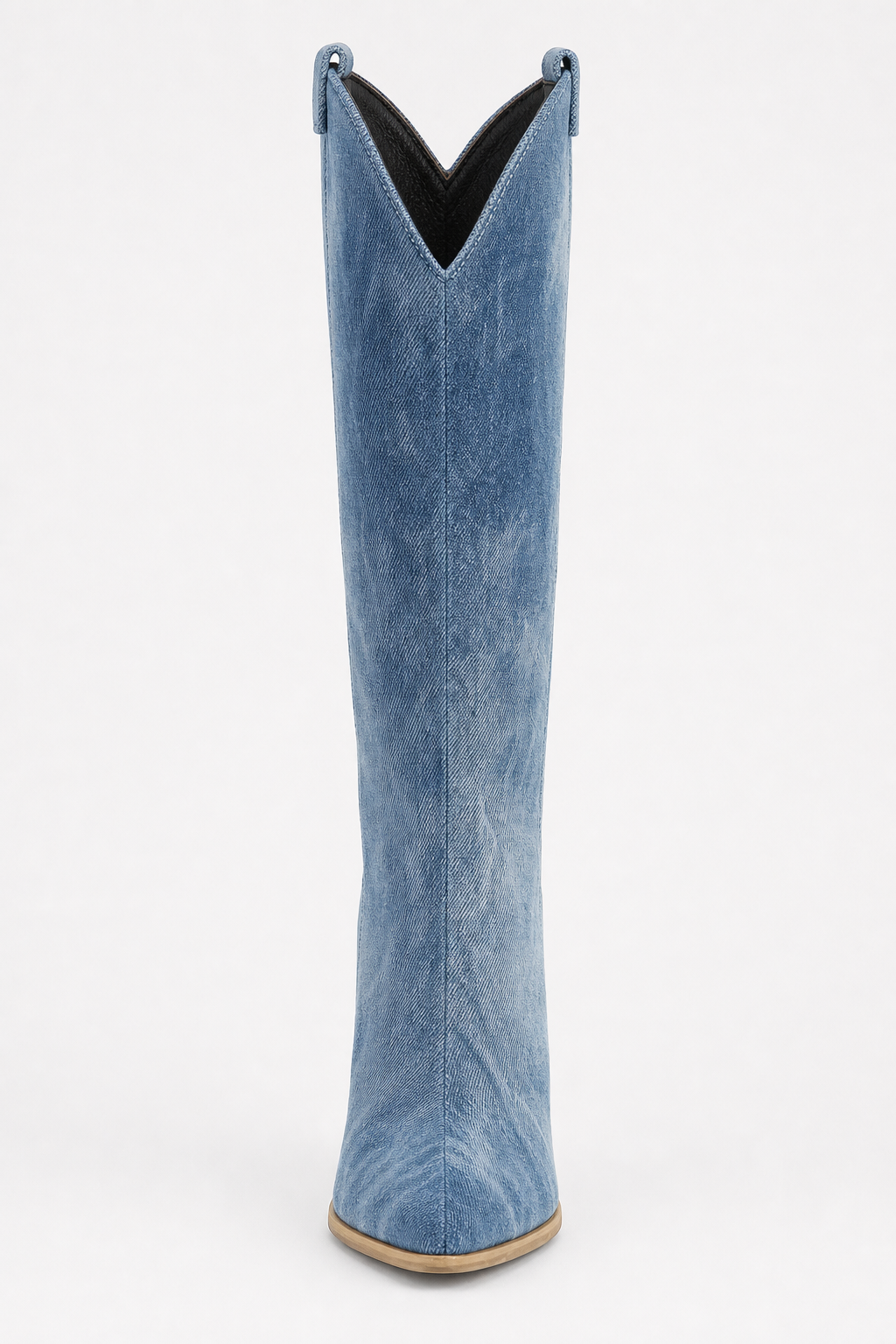 Bottes Santiags en Jean Bleu Lavé à Talon Compensé