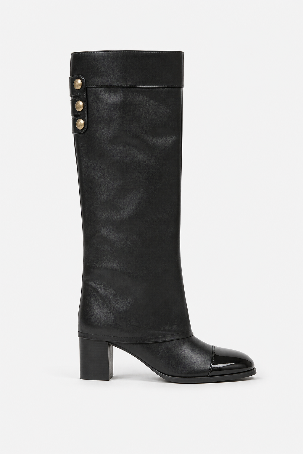 Bottes Hautes en Similicuir Noir à Bout Brillant