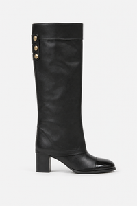 Bottes Hautes en Similicuir Noir à Bout Brillant
