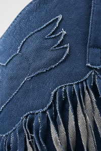 Bottes Country en Denim Bleu à Ailes Brodées et Franges