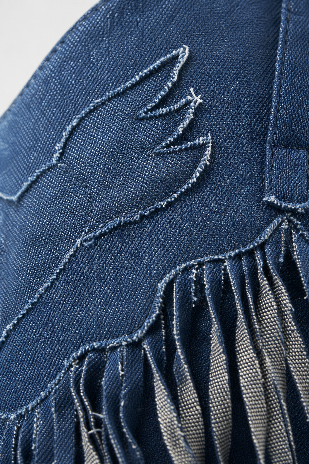 Bottes Country en Denim Bleu à Ailes Brodées et Franges