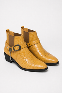 Bottines Santiags Basses Jaune Effet Croco à Chaîne
