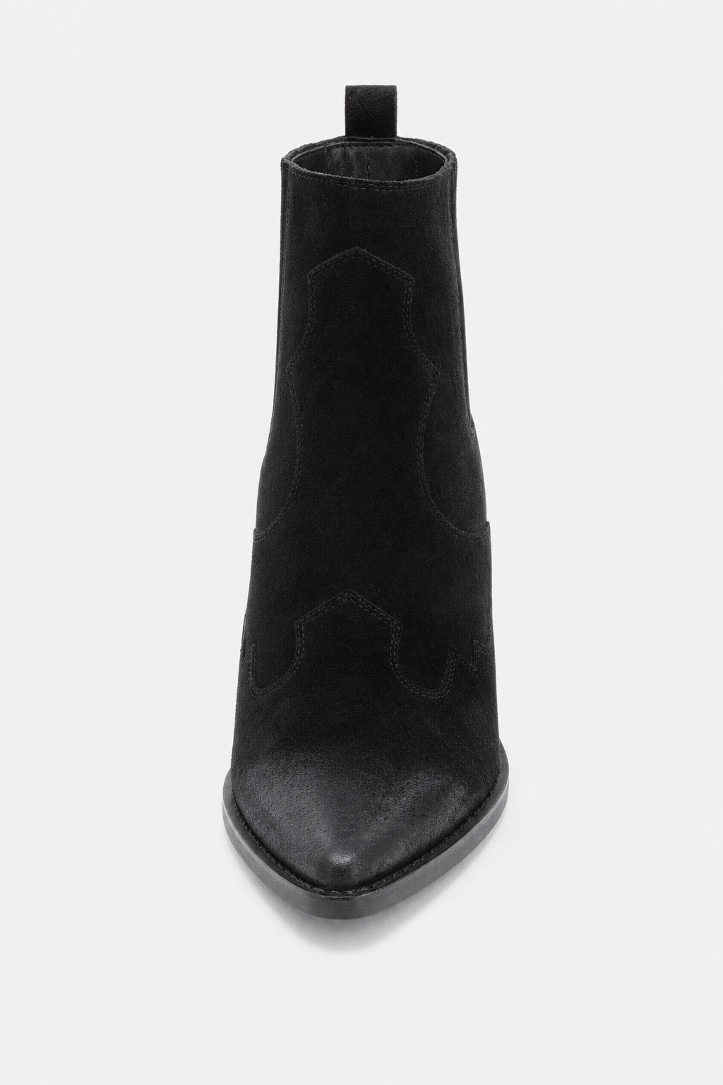 Bottines Santiags en Daim Noir à Bout Pointu et Talon Bloc