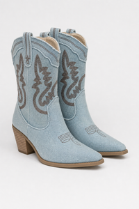 Santiags en Jean Bleu Clair à Broderies Western