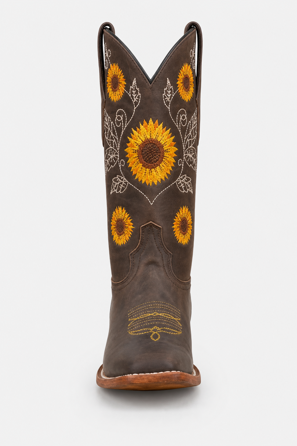 Bottes Santiags Marron Foncé à Broderies Tournesols