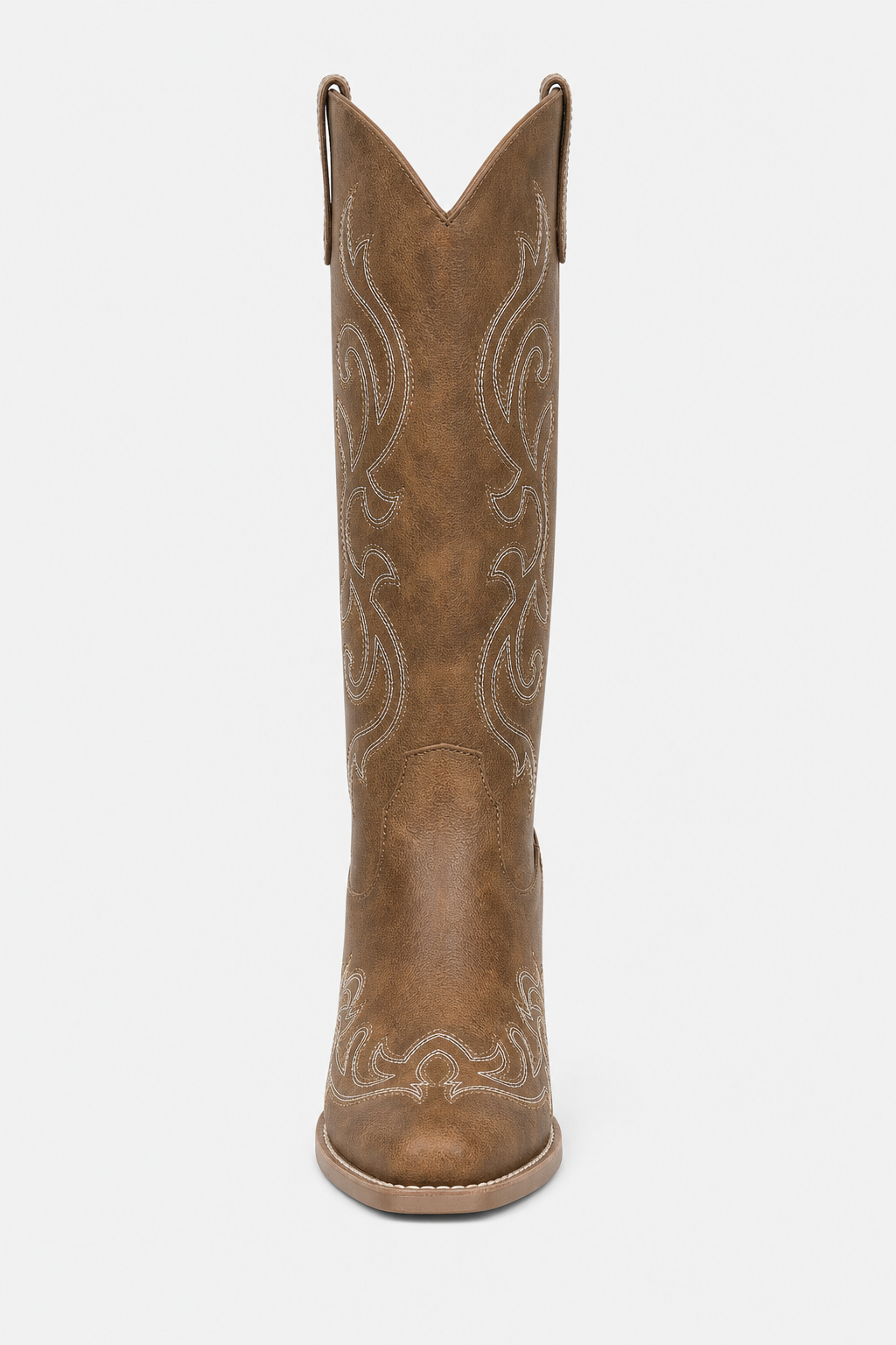 Bottes Santiags Marron en Similicuir à Broderies Blanches