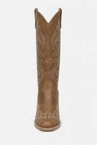 Bottes Santiags Marron en Similicuir à Broderies Blanches