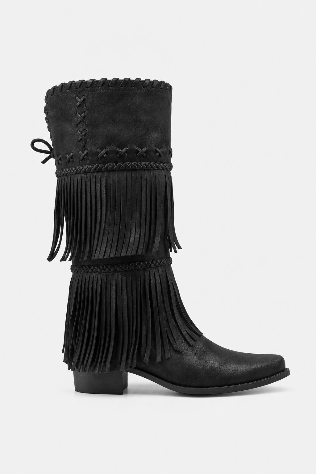 Bottes Santiags Montantes Noires à Franges