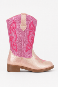 Santiags pour Enfant Pailletées Roses à Broderies Western