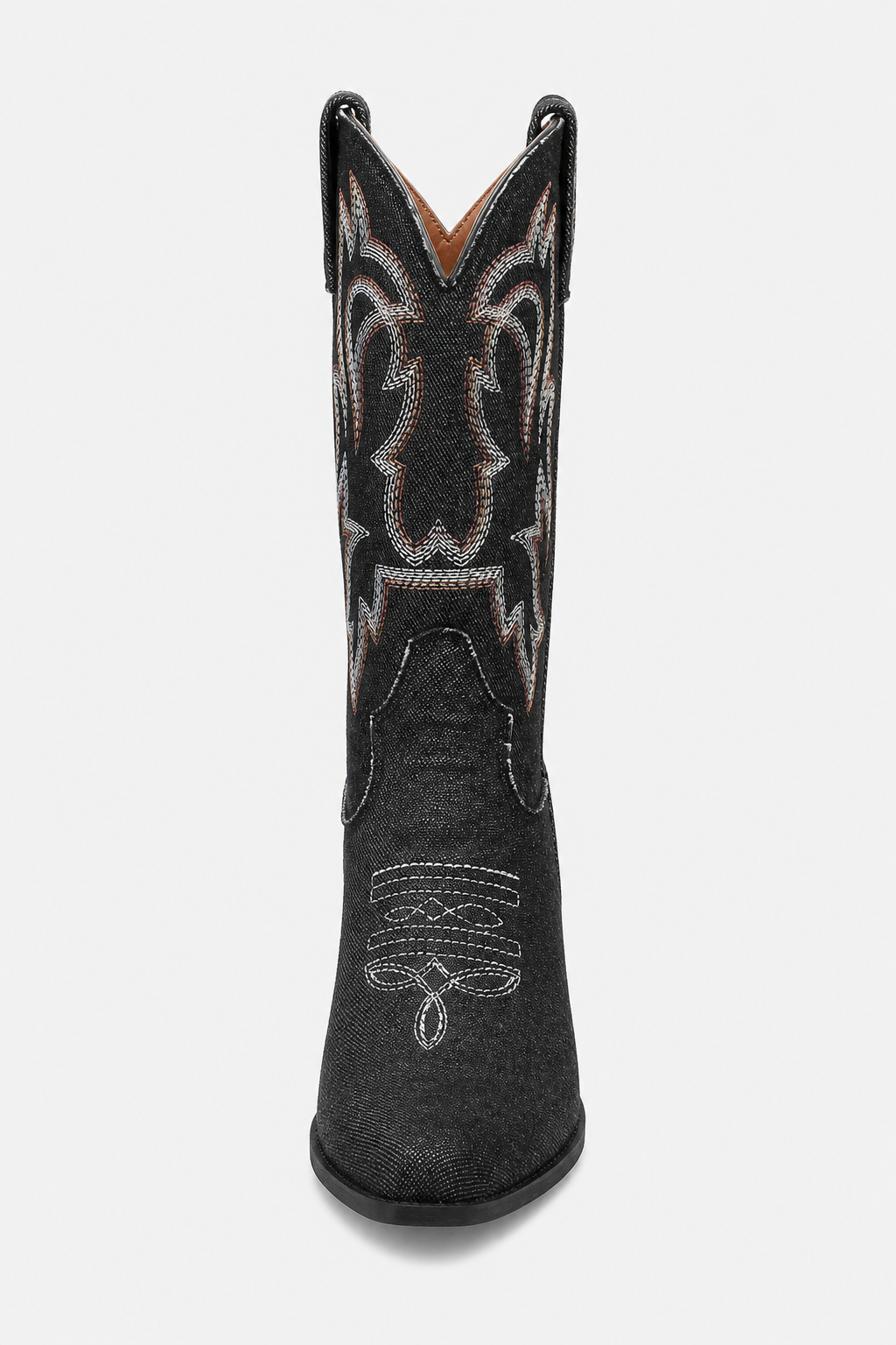 Bottes Santiags en Denim Noir à Broderies Western