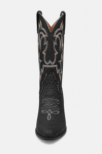 Bottes Santiags en Denim Noir à Broderies Western