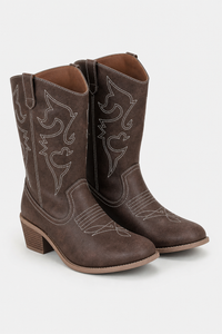 Bottes Santiags en Similicuir Marron à Broderie Western