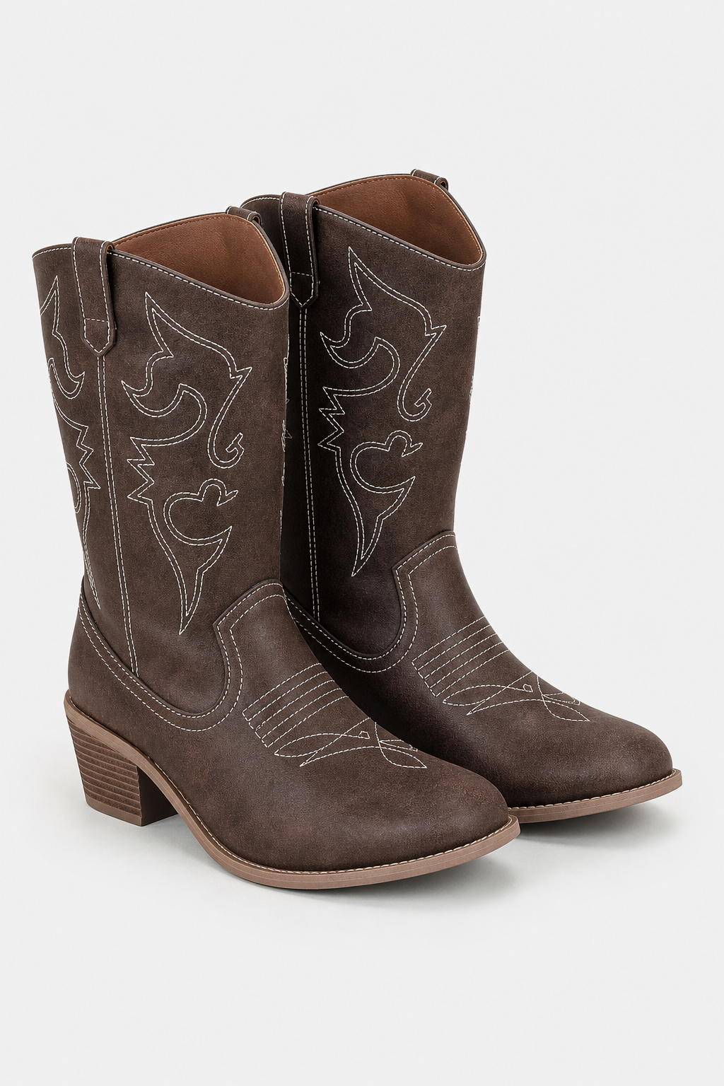 Bottes Santiags en Similicuir Marron à Broderie Western