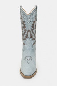 Santiags en Jean Bleu Clair à Broderies Western