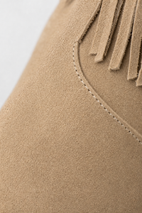 Bottes Hautes en Daim Beige à Franges et Talon
