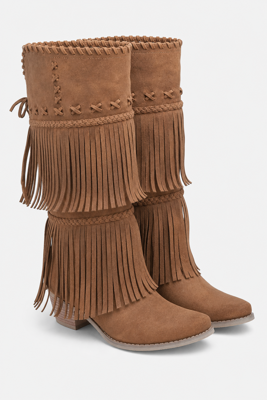 Bottes Marron en Daim à Franges Bohèmes