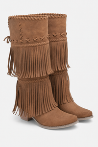 Bottes Marron en Daim à Franges Bohèmes