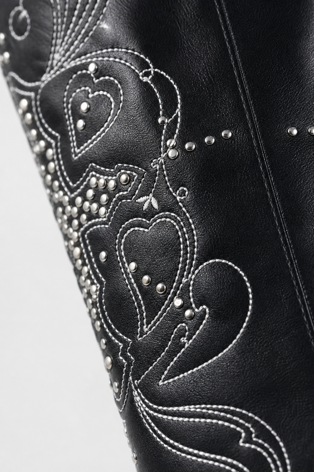 Bottes Santiags Noires à Broderies Blanches et Clous