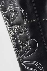 Bottes Santiags Noires à Broderies Blanches et Clous